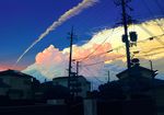  cloud condensation_trail copyright_request dark house no_humans power_lines scenery shijimi sky 