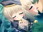  1girl bell beret blonde_hair blush eyes_closed game_cg hat hikage_eiji koihime_musou shokatsuryou 