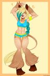  barefoot blonde_hair brown_fur brown_nose female fur geekidog hair long_hair solo yellow_eyes 