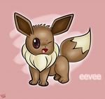  64-bit-chu_(artist) ambiguous_gender canine cute eevee feral fluffy_tail fox mammal nintendo one_eye_closed pink_background plain_background pok&#233;mon pok&eacute;mon solo video_games wink 