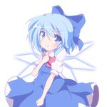  :t blue_dress blue_eyes blue_hair blush bow cirno do_(4-rt) dress hair_bow hand_on_own_chest ice ice_wings looking_at_viewer pout puffy_sleeves shirt short_sleeves simple_background solo tears touhou white_background wings 