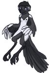  anthro avian beak bird black_feathers blue_eyes breasts corvid feathers female hair iflops looking_at_viewer magpie nipples nude plain_background solo white_background white_feathers wings 