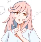  bad_id bad_pixiv_id brown_eyes finger_to_chin ivolay long_hair open_mouth original pentagon_(shape) pink_hair solo white_background 