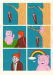  clothed clothing cloud clouds death happy human invalid_color joan_cornella knot mammal outside rainbow suicide suit 