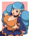  ace_trainer_(pokemon) aqua_hair blush breast_squeeze breasts choker cleavage covered_nipples cum cum_on_body cum_on_breasts cum_on_upper_body cum_string drill_hair large_breasts long_hair miniskirt pleated_skirt pokemon pokemon_(game) pokemon_bw s-cap skirt solo twin_drills twintails yellow_eyes 