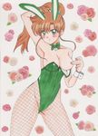  animal_ears bishoujo_senshi_sailor_moon breasts brown_hair bunny_ears bunny_girl bunnysuit collar detached_collar highres kino_makoto long_hair ponytail rascal_(n119) wrist_cuffs 