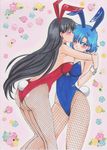  2girls animal_ears arm arm_grab arms arms_around_neck ass back bare_shoulders bent_over bishoujo_senshi_sailor_moon black_hair blue_eyes blue_hair blush bow bowtie breast_press breasts bunny_ears bunny_girl bunny_tail bunnysuit clothed_navel collar corset couple detached_collar earrings eyes_closed fake_animal_ears female fishnet_pantyhose fishnets floral_background flower forehead_kiss friends highres hino_rei hug jewelry kiss large_breasts leaning leaning_forward legs leotard long_hair mizuno_ami multiple_girls pantyhose rascal_(n119) sailor_mars sailor_mercury short_hair sideboob skin_tight smile standing star star_earrings symmetrical_docking tail wince wrist_cuffs yuri 