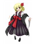  alternate_costume blonde_hair blush detached_sleeves hair_ribbon nanpuu open_mouth outstretched_arms red_eyes ribbon rumia short_hair simple_background smile solo spread_arms touhou white_background wide_sleeves 