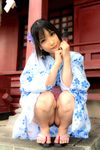  1girl asian feet highres japanese_clothes kimono lenfried no_panties photo pussy sandals squatting toes uncensored 