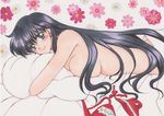  1girl bed bishoujo_senshi_sailor_moon black_hair blush breasts highres hino_rei long_hair lying nude on_bed rascal_(n119) sailor_mars under_covers 