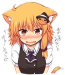  animal_ears ascot black_dress blonde_hair blush brown_eyes cat_ears cat_tail dress food_themed_hair_ornament hair_ornament hairclip halloween hat jack-o'-lantern kemonomimi_mode kirisame_marisa lockheart no_hat no_headwear open_mouth puffy_sleeves pumpkin_hair_ornament shirt short_sleeves simple_background solo tail touhou translated white_background witch_hat ze_(phrase) 