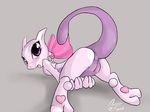  big_eyes bow crest female mewtwo nintendo open_mouth pawpads pok&#233;mon pok&eacute;mon purple_eyes pussy raised_tail ribbons solo tongue tongue_out video_games white_crest whitecrest 
