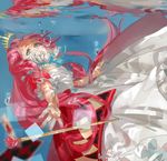  air_bubble alice_in_wonderland alternate_costume asphyxiation bubble card cosplay crown dress drowning gown highres long_hair megurine_luka open_mouth pink_hair princess queen_of_hearts queen_of_hearts_(cosplay) reflection solo staff submerged underwater vocaloid water water_surface weapon wet wet_clothes xiayu93 