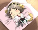  animal_ears blush boots chibi detached_sleeves dog_ears dog_tail hair_ornament hairband hatamichi_(ichibata5656) hiei_(kantai_collection) kantai_collection kemonomimi_mode lowres nontraditional_miko pantyhose pleated_skirt ribbon-trimmed_sleeves ribbon_trim short_hair skirt sleeping solo tail thigh_boots thighhighs wavy_mouth 