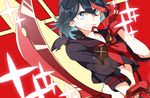  gloves kill_la_kill matoi_ryuuko midriff mouth_hold school_uniform scissor_blade senketsu serafuku short_hair solo sword weapon yanoko 