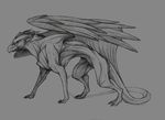  avian beak claws feathers feral grey_background gryphon horn leatificat pencils plain_background sketch skinny solo standing tail_tuft tuft wings 