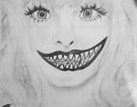  artist_request greyscale grin horror_(theme) kyary_pamyu_pamyu monochrome smile solo teeth traditional_media 