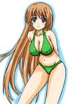  1girl bikini breasts brown_hair cleavage large_breasts long_hair nanakorobi_yaoki original purple_eyes smile solo swimsuit very_long_hair 