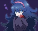  :d @_@ ahoge al_bhed_eyes bangs black_sweater blue_eyes blue_hair hair_between_eyes hairband heart hex_maniac_(pokemon) holding holding_poke_ball image_sample long_hair long_sleeves looking_at_viewer maruki_(punchiki) nicoseiga_sample open_mouth pale_skin poke_ball pokemon pokemon_(game) pokemon_xy purple_background simple_background sleeves_past_wrists smile solo sweater upper_body 