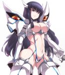  bad_id bad_pixiv_id black_hair breasts cleavage elbow_gloves eyebrows gloves junketsu kill_la_kill kiryuuin_satsuki large_breasts long_hair moisture_(chichi) navel revealing_clothes simple_background solo sword very_long_hair weapon white_background white_gloves white_legwear 