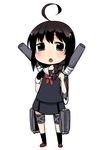  black_hair blue_eyes braid chibi hair_over_shoulder kantai_collection long_hair magokorokurage pleated_skirt school_uniform serafuku shigure_(kantai_collection) single_braid skirt solo white_background 