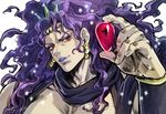  earrings horns jewelry jojo_no_kimyou_na_bouken kars_(jojo) long_hair male_focus purin_(iddunpg) purple_hair red_eyes red_stone_of_aja solo 