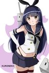  :3 black_hair brown_eyes cosplay crossover elbow_gloves gloves gokou_ruri highres kantai_collection long_hair looking_at_viewer microskirt ore_no_imouto_ga_konna_ni_kawaii_wake_ga_nai parody pleated_skirt rasis_kobato rensouhou-chan school_uniform serafuku shimakaze_(kantai_collection) shimakaze_(kantai_collection)_(cosplay) skirt striped striped_legwear thighhighs white_gloves zettai_ryouiki ||_|| 