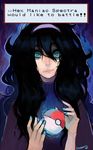  bags_under_eyes black_hair blue_eyes blue_nails gameplay_mechanics hairband hex_maniac_(pokemon) highres holding holding_poke_ball horror_(theme) lips long_hair messy_hair nail_polish nose poke_ball poke_ball_(generic) pokemon pokemon_(game) pokemon_xy purple_hairband ribbed_sweater solo sweater swoobats_(lochnessa) turtleneck 