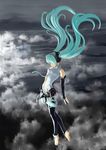  aqua_hair barefoot bob_(biyonbiyon) closed_eyes cloud detached_sleeves floating full_body hatsune_miku hatsune_miku_(append) headphones highres legs long_hair necktie official_art solo twintails very_long_hair vocaloid vocaloid_append 