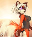  butt canine female fluffy_tail fox hair macmegagerc mammal panties pink_eyes pinup pose solo underwear white_hair 