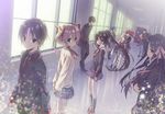  6+girls arms_behind_back black_hair blonde_hair blue_eyes blue_hair brown_eyes brown_hair cape cat dust everyone hair_bobbles hair_ornament hair_ribbon hairband hallway hat indoors inohara_masato japanese_clothes kamikita_komari kurugaya_yuiko lennon little_busters! long_hair long_sleeves miyazawa_kengo multiple_boys multiple_girls naoe_riki natsume_kyousuke natsume_rin nishizono_mio noonoo noumi_kudryavka plaid plaid_skirt ponytail purple_eyes purple_hair red_eyes ribbon saigusa_haruka school_uniform short_hair side_ponytail silver_hair skirt standing striped striped_legwear sweater thighhighs twintails window 