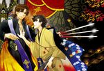  black_hair black_keys brown_hair cross cross_necklace emiya_kiritsugu fate/zero fate_(series) himuro_s japanese_clothes jewelry kimono kotomine_kirei multiple_boys necklace priest 