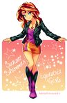  boots jacket leather leather_jacket miniskirt multicolored_hair my_little_pony my_little_pony_equestria_girls semehammer skirt solo sunset_shimmer tattoo 