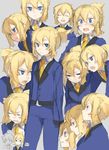  androgynous bad_id bad_pixiv_id blonde_hair blue_eyes blush danball_senki danball_senki_wars highres hoshihara_hikaru kaimuari male_focus multiple_boys ponytail sena_arata sketch uniform 