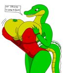 big_breasts breast_expansion breasts clothing dress erect_nipples female ghforever huge_breasts nipples reptile scalie text the_first_funky_fighter tight_clothing wardrobe_malfunction 