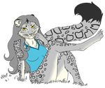  anthro camisole chest_tuft claws feline female fluffy fur fuzzy grass gray_body grey_body grey_hair hair leopard long_hair looking_at_viewer mammal piercing pose sitting sleepymomo snow_leopard solo spots toe_claws tuft whiskers yellow_eyes 