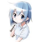  2013 artist_name blue_eyes blue_hair blush dated dress_shirt looking_at_viewer mahou_shoujo_madoka_magica miki_sayaka shirt short_hair solo u_u_(mooooooou) upper_body 