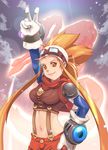  alan_wansom arm_above_head arm_up backpack bag bandana breasts cryamore cryamore_condenser detached_sleeves esmyrelda_maximus freckles gloves goggles goggles_on_head hand_on_hip lips long_hair medium_breasts midriff navel neckerchief night night_sky official_art orange_eyes orange_hair pauldrons shorts sidelocks sky smile solo spiked_hair suspenders v white_gloves 