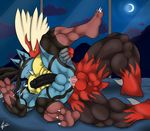  3_fingers 3_toes abs anal anal_penetration anthro anus avian balls barefoot bed beige_hair biceps big_balls big_muscles big_penis bird black_fur black_penis blaziken blue_fur body_markings butt canine chicken claws cloud cum cum_in_ass cum_inside cum_on_anus cum_on_penis cum_string cum_while_penetrated cumshot erection feathers from_behind fur gay gripping hair holding inside interspecies jackal leaking legs_up long_hair looking_back looking_up lucario lying male mammal manly markings mega_blaziken mega_evolution mega_evolution_ mega_lucario moon mountain muscles night night_sky nintendo nipples nude on_side orgasm pecs penetration penis pink_penis pok&#233;mon pok&eacute;mon raised_arm raised_leg red_eyes red_fur saixyuniz-xynz sex shadow sharp_claws sharp_teeth sheath shiny sky spikes spread_legs spreading star teeth toe_claws vein video_games white_eyes window yellow_eyes yellow_fur 