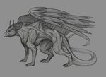  2012 avian beak claws feathers grey_background gryphon horn leatificat pencils plain_background sketch tail_tuft wings 