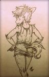 2016 anthro butt clothed clothing equine fur horse looking_back male mammal shirt shorts solo tank_top traditional_media_(artwork) yourfavoritelemonade 