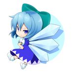  blue_eyes blue_hair bow chibi cirno futaba_no_taiko hair_bow hands_on_hips ice ice_wings looking_back puffy_sleeves short_hair smile socks touhou wings 
