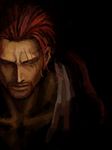  1boy dark dark_background male male_focus matsubaki one_piece portrait red_hair scar shanks solo 