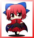  blush bow cape chibi covered_mouth hair_bow hasewox long_sleeves red_eyes red_hair sekibanki short_hair skirt solo touhou 