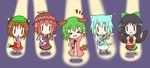  &gt;_&lt; :d animal_ears arm_up band bass_guitar black_hair blue_hair bow brown_hair cat_ears cat_tail chen chibi closed_eyes dress drum green_hair guitar hair_bow hat hestia_(neko_itachi) instrument kasodani_kyouko keyboard_(instrument) long_hair melodica microphone multiple_girls music mystia_lorelei odd_one_out open_mouth pink_hair playing_instrument reiuji_utsuho short_hair simple_background skirt smile tail tatara_kogasa third_eye touhou wings xd |_| 