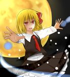  blonde_hair blouse fang full_moon hair_ribbon highres moon necktie open_mouth reborusu red_neckwear ribbon rumia short_hair smile touhou vest 