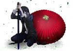  blue_eyes blue_hair k_(anime) long_hair male mariwai_(marireroy) sword umbrella weapon white yatogami_kurou 