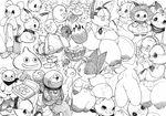  bikini bow bowtie bunny bunny_ears calculator doraemon doraemon_(character) doughnut dragon_quest food fox fox_ears fox_tail furry gen_1_pokemon glasses greyscale hairband hands haunter highres innertube koki_(ryoushikiha) monochrome no_humans original paint_tube pokemon pokemon_(creature) sketch slime_(dragon_quest) striped striped_bikini striped_swimsuit stuffed_animal stuffed_toy swimsuit tail teddy_bear white_background wide_hips 