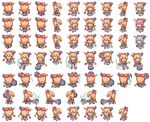  =_= ^_^ arms_up bow closed_eyes cosplay gourd grey_hair hair_bow horn_ribbon horns ibaraki_kasen ibaraki_kasen_(cosplay) ibuki_suika kaminendo multiple_views open_mouth orange_hair outstretched_arms palette_swap pixel_art ribbon skirt smile sprite_sheet sprites touhou 