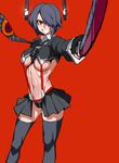  breasts eyepatch hair_over_one_eye kantai_collection kill_la_kill konery_(reasonyou) large_breasts matoi_ryuuko matoi_ryuuko_(cosplay) red_background senketsu simple_background sword tenryuu_(kantai_collection) weapon 